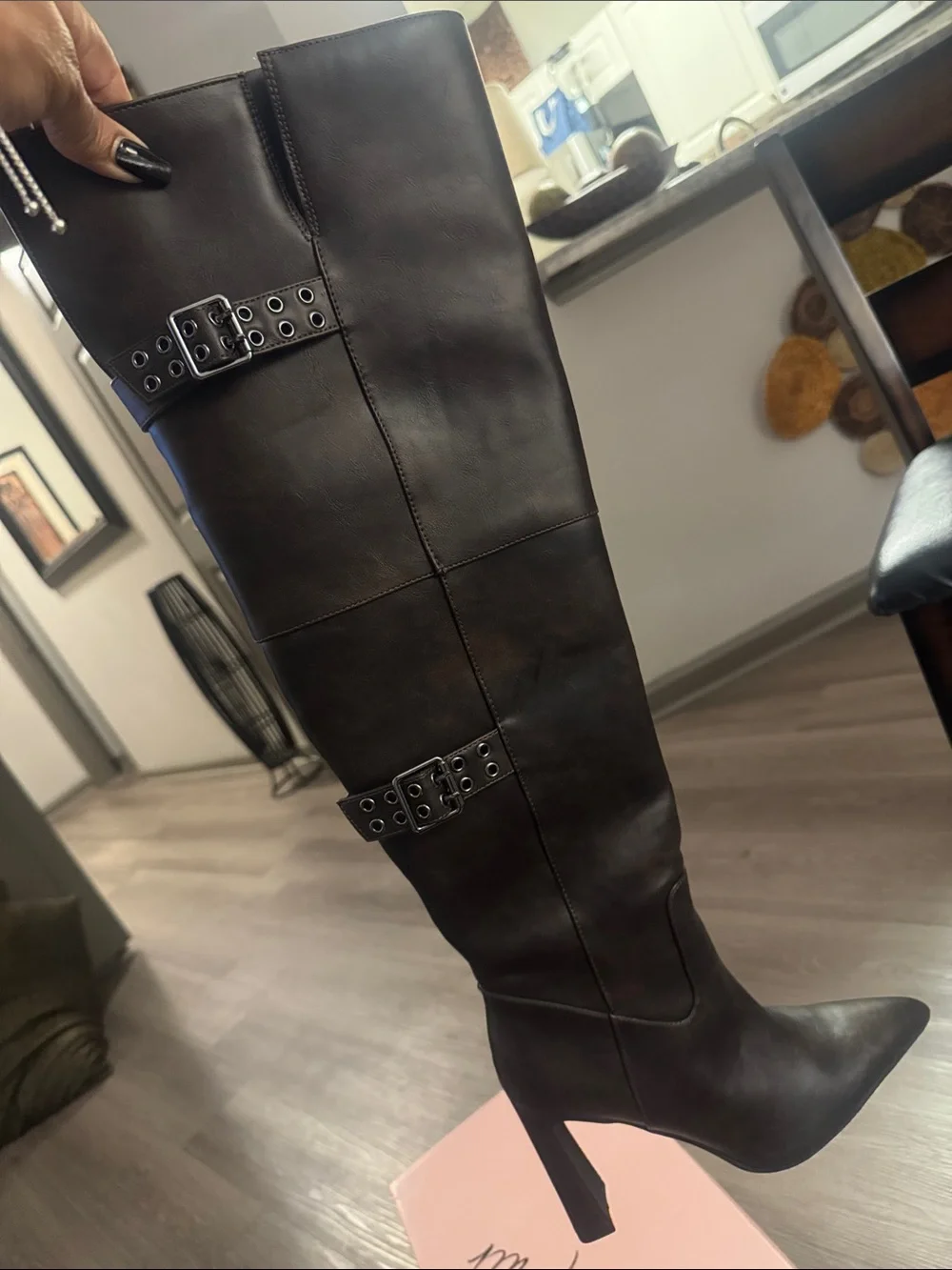 🔥Wild Pair Over-the-Knee Pointed Toe Buckle Boots in Dark Brown🔥BRAND NEW N BOX